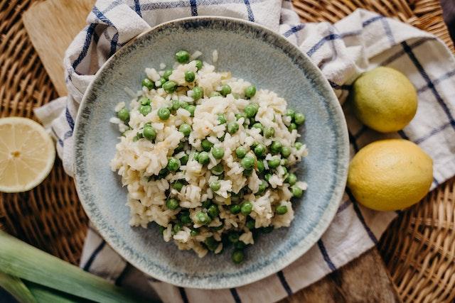 Cooked rice with peas